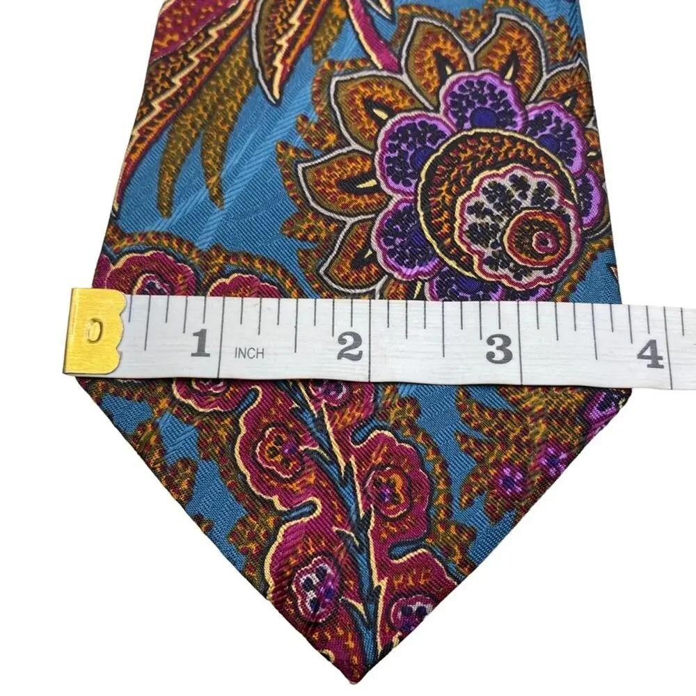 Vintage Burberry Paisley Blue Brown 100 Silk Han Sewn In USA Neck Tie